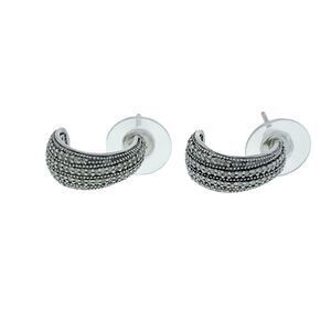 Estate Sterling Silver 925 Diamond 0.36tcw Half Hoop Earrings